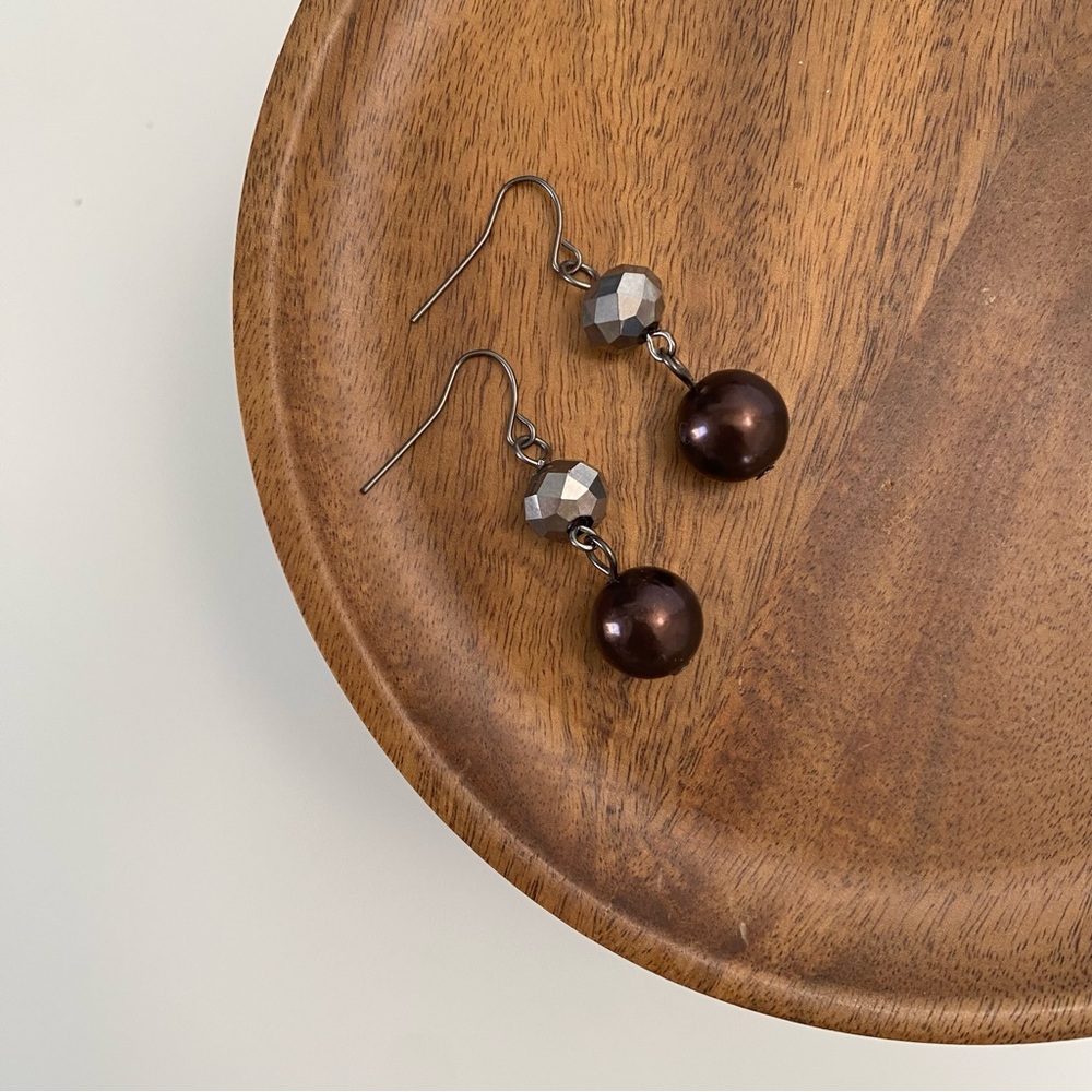 4/$15 Brown Beads Drop Earrings